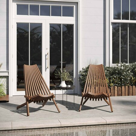 FLASH FURNITURE Delia Indoor/Outdoor Folding Acacia Wood Chair, Low Profile Lounge for Patio, Porch, Garden, Brown LTS-0441-BR-GG